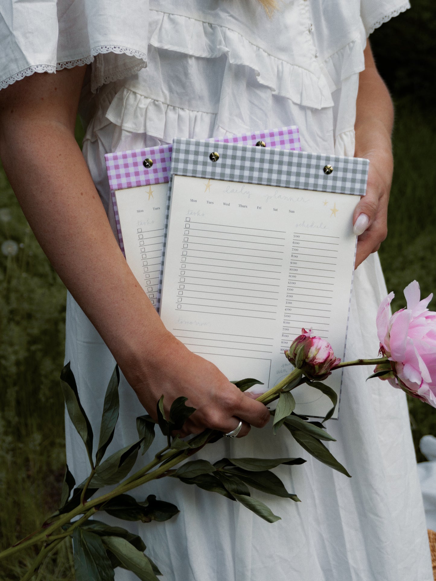 Daily Planner Notepad in Pistachio Green Gingham