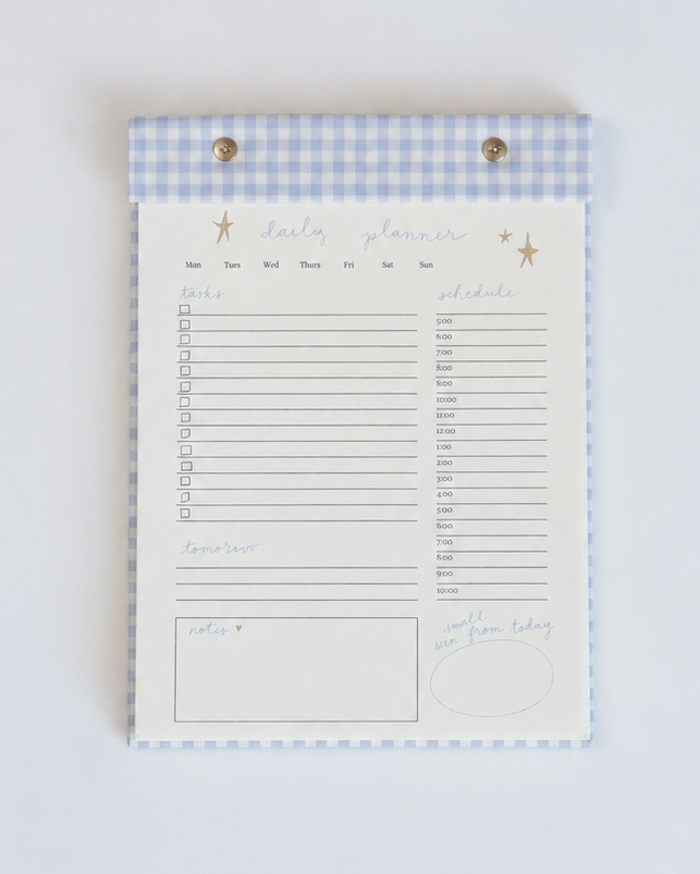 Daily Planner Notepad in French Blue Gingham