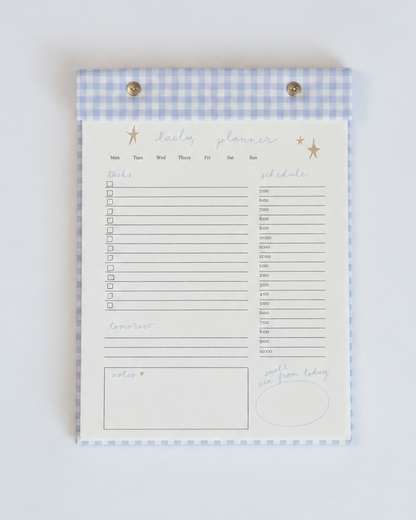 Daily Planner Notepad in French Blue Gingham