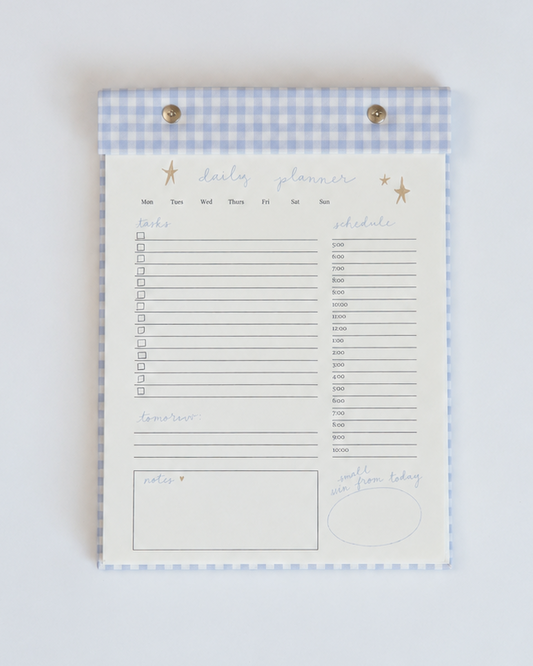 Daily Planner Notepad in French Blue Gingham