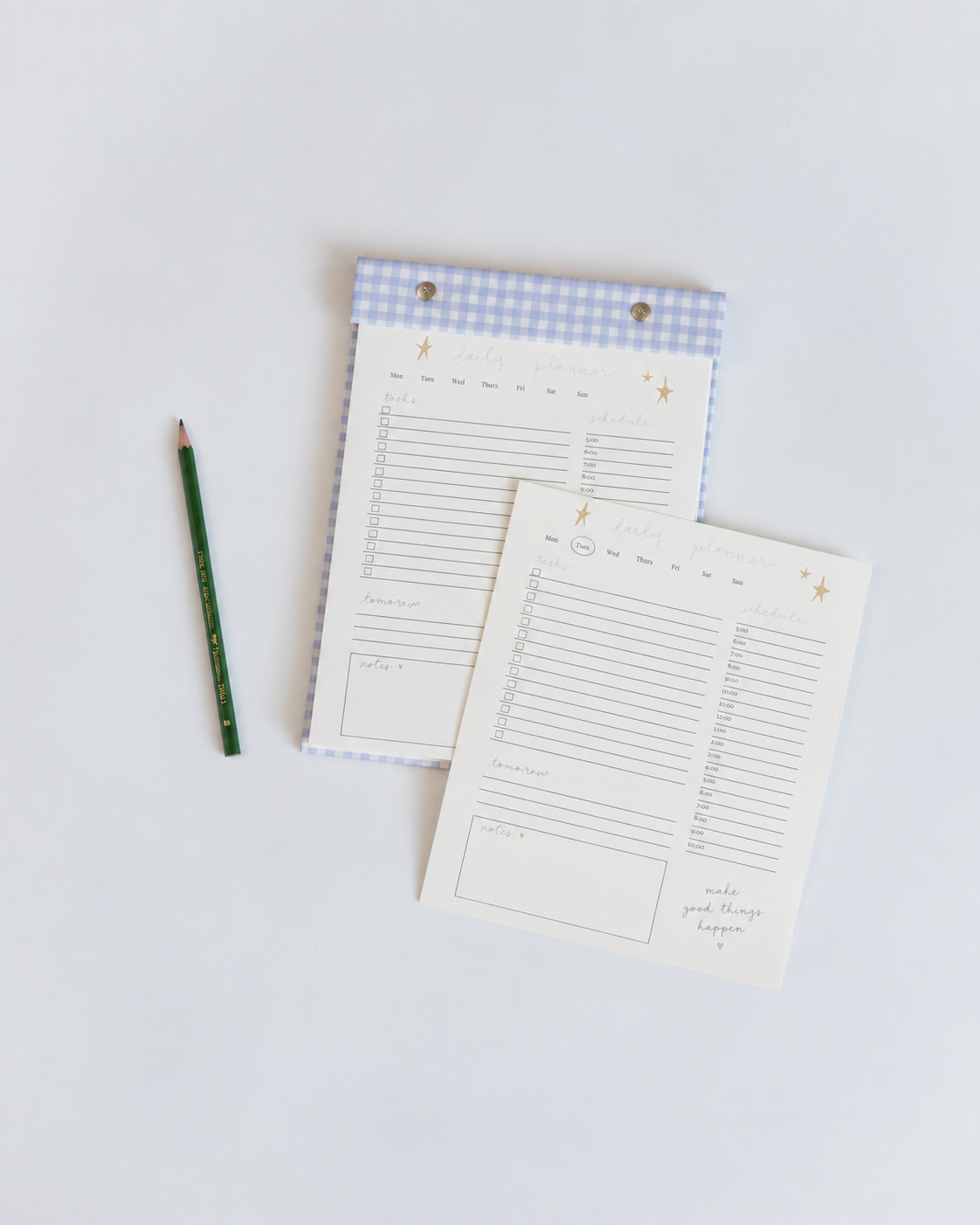 Daily Planner Notepad in French Blue Gingham