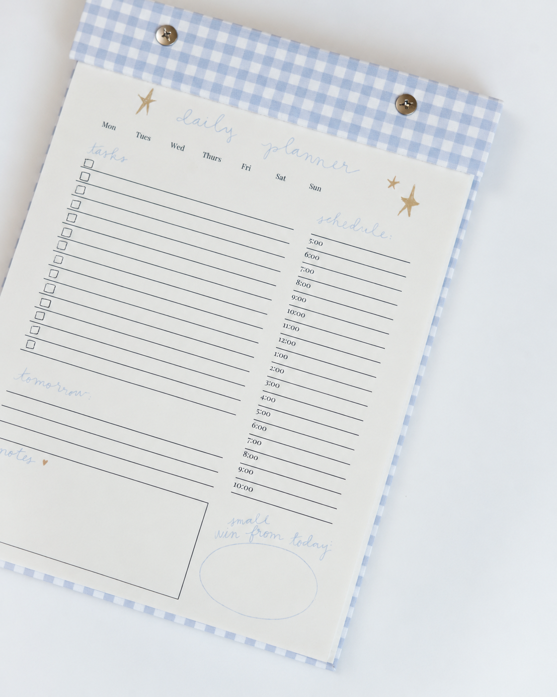 Daily Planner Notepad in French Blue Gingham