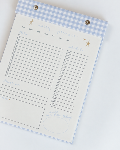 Daily Planner Notepad in French Blue Gingham