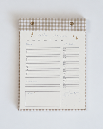 Daily Planner Notepad in Oatmeal Gingham