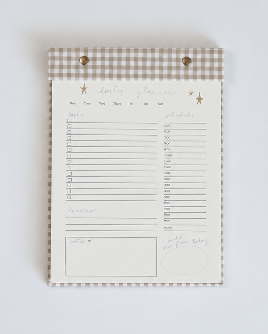 Daily Planner Notepad in Oatmeal Gingham