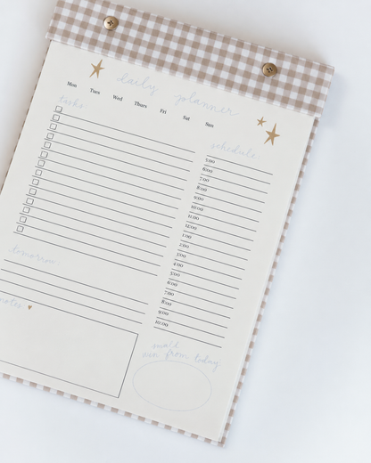 Daily Planner Notepad in Oatmeal Gingham