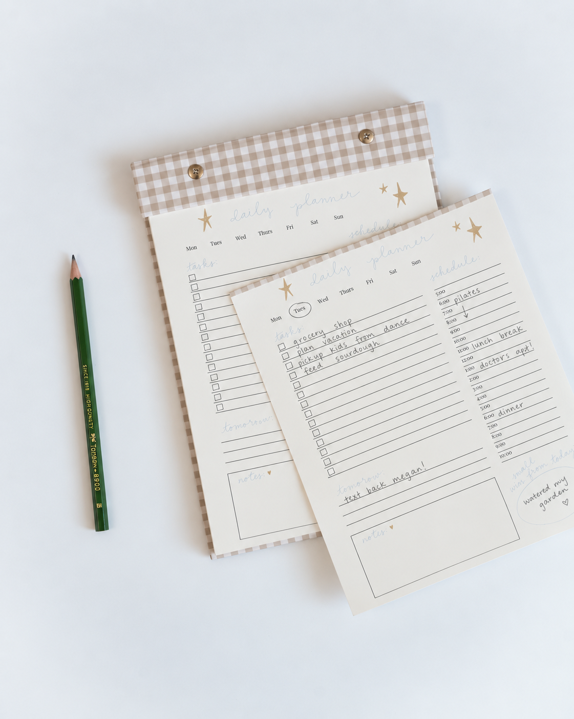 Daily Planner Notepad in Oatmeal Gingham