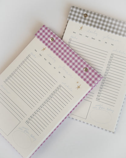 Daily Planner Notepad in Berry Pink Gingham