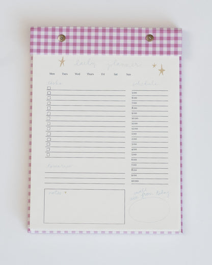 Daily Planner Notepad in Berry Pink Gingham