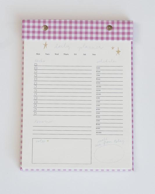 Daily Planner Notepad in Berry Pink Gingham