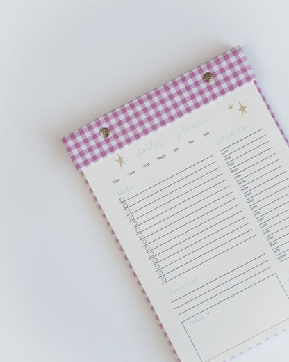 Daily Planner Notepad in Berry Pink Gingham