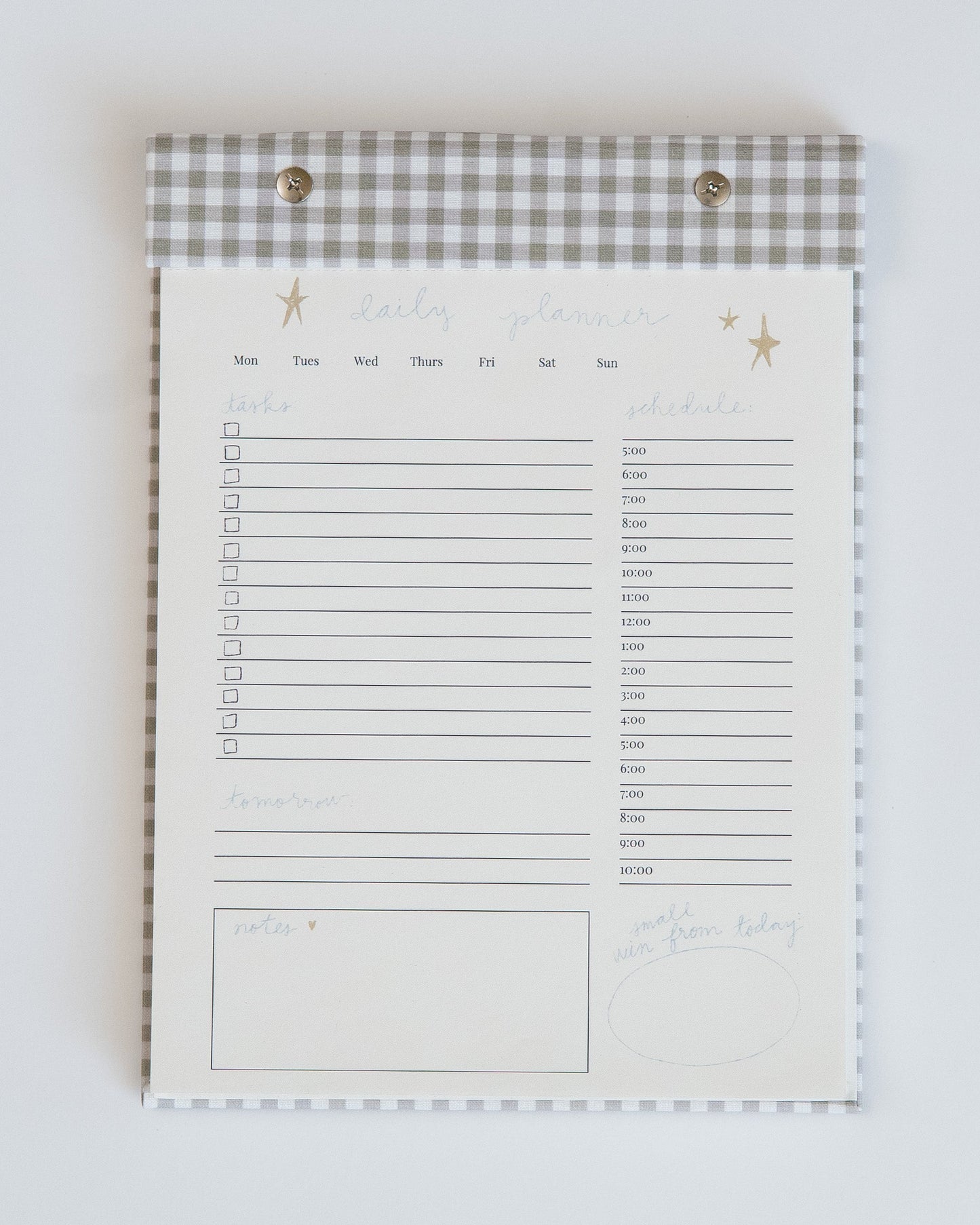 Daily Planner Notepad in Pistachio Green Gingham