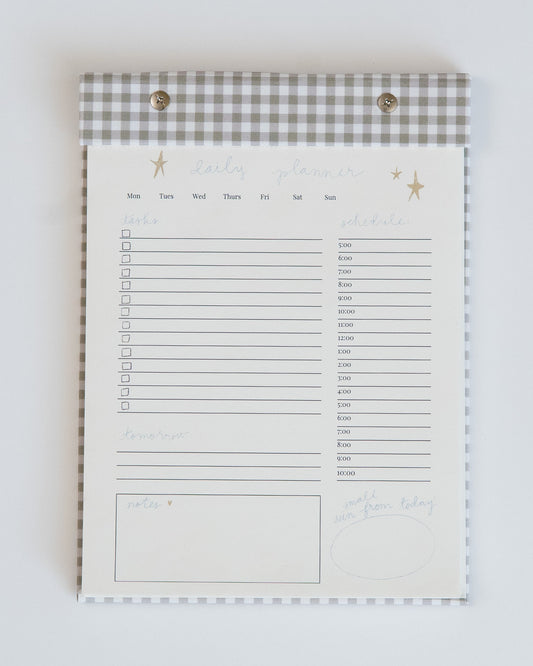 Daily Planner Notepad in Pistachio Green Gingham