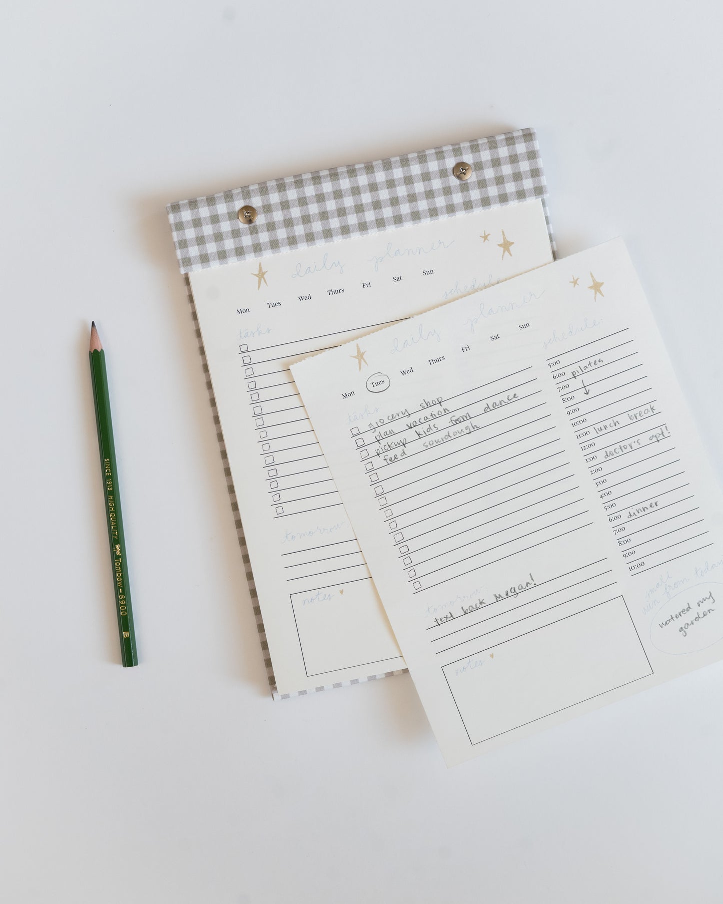 Daily Planner Notepad in Pistachio Green Gingham